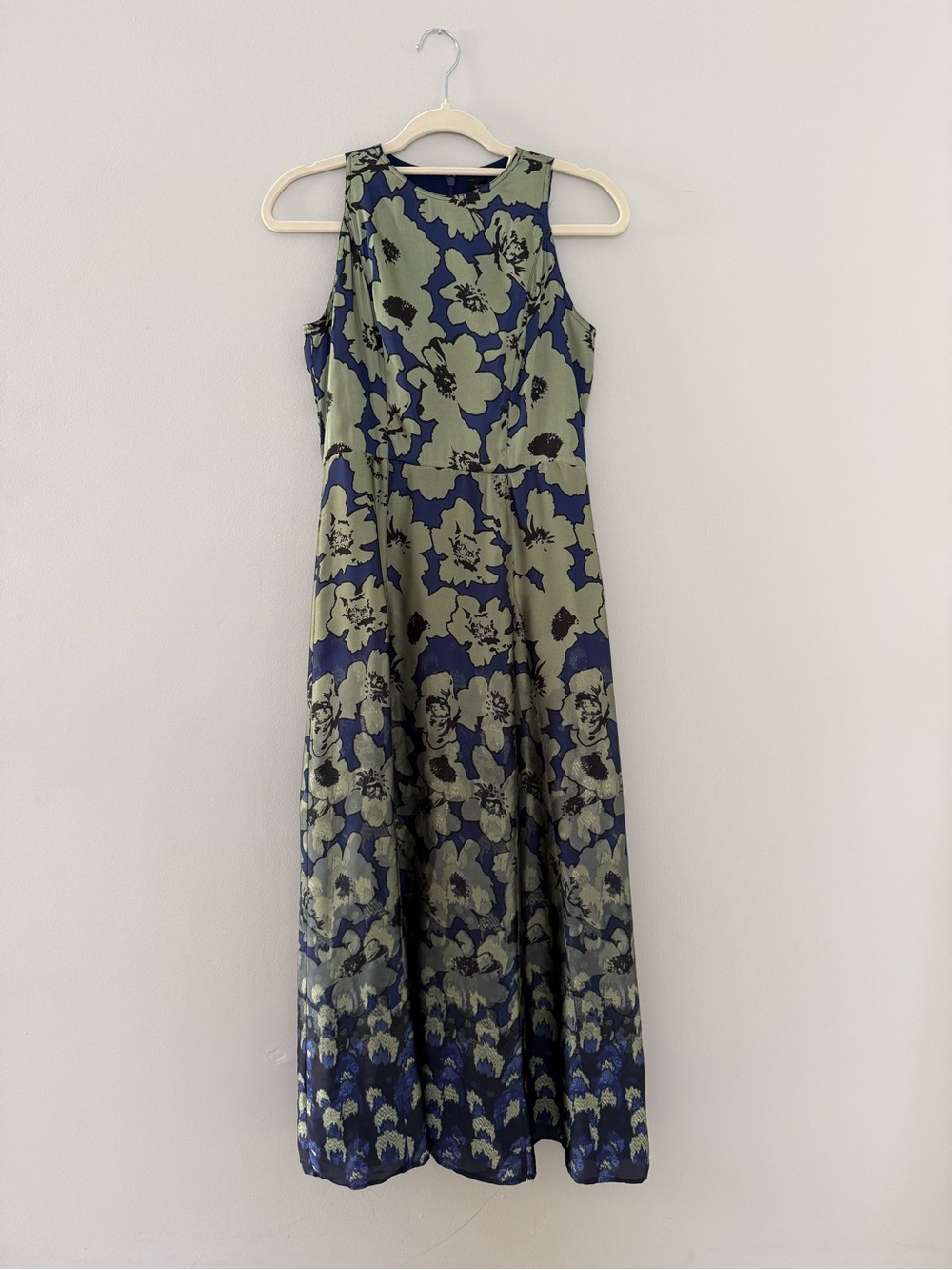 Banana Republic Olive & Navy Floral Sleeveless Maxi Dress